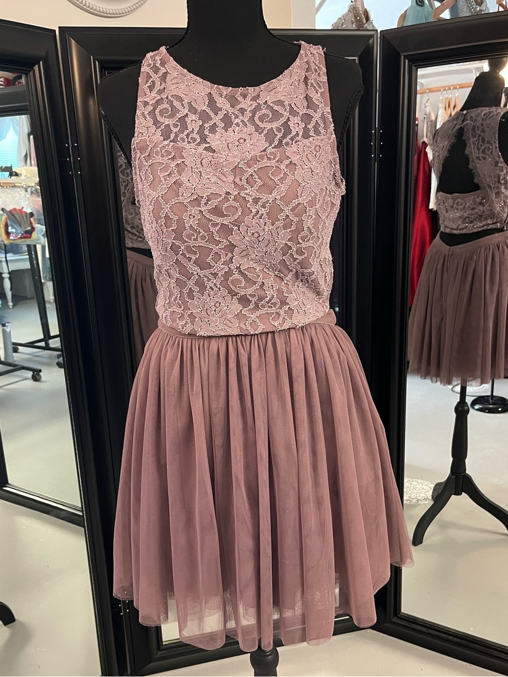 Speechless Lace Bodice Tulle Skater Dress in Mauve